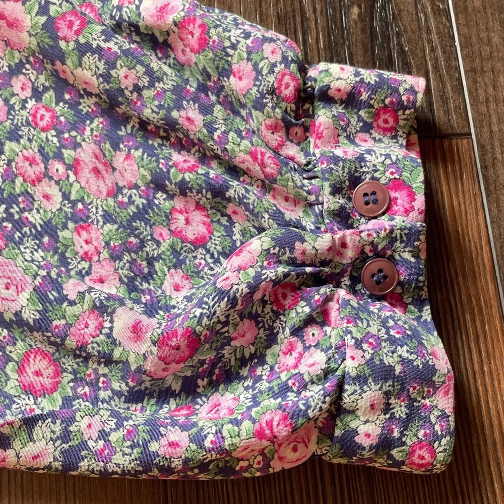 Vintage KSL Floral Midi Dress Crochet Collar Pink & Blue 3/4 Sleeve Size 20 - Picture 8 of 13